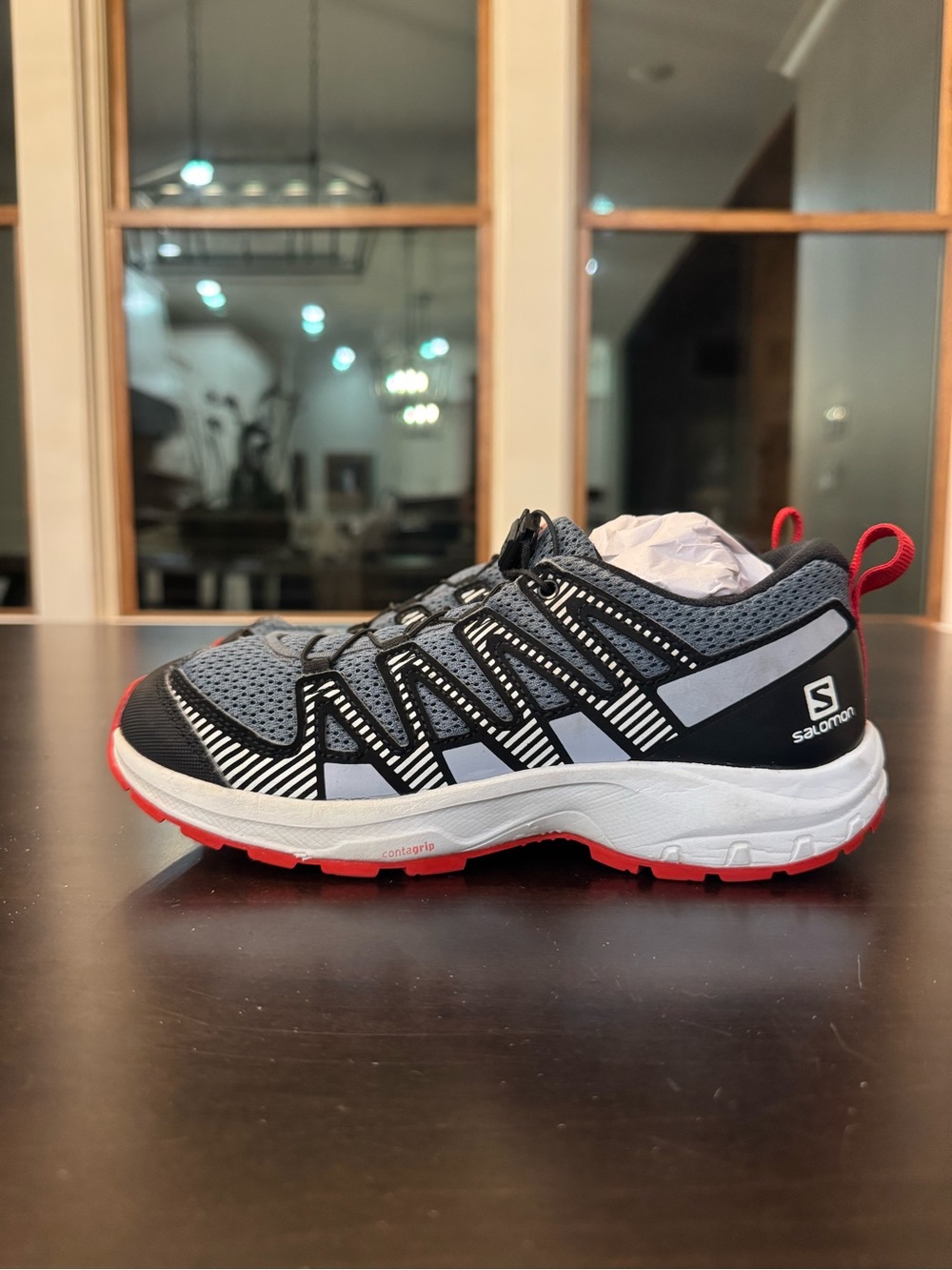 Salomon Kids Gray and Red Trail Runner Sneaker